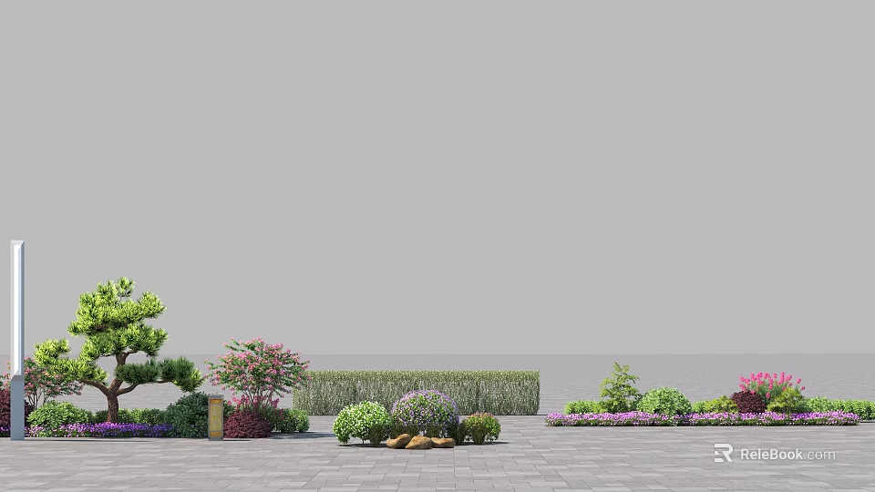 Various Flowering And Trimmed Shrubs In Garden Landscape With Stone Pavement And Decorative Plants 3d model 