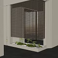 Modern Entryway Featuring Wooden Lattice Screen Natural Light and Small Garden with Greenery and Stones
