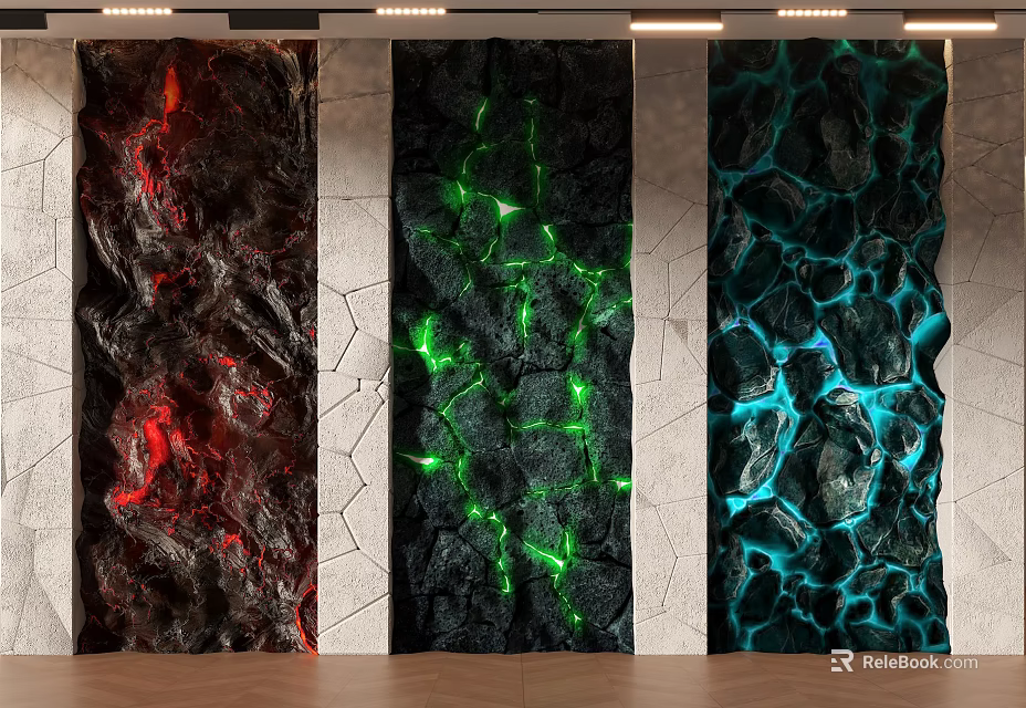 Rock Texture Background Wall With Illuminated Red Green Blue LED Details 3d model 