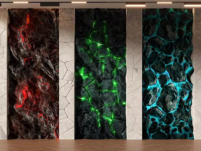 Rock Texture Background Wall With Illuminated Red Green Blue LED Details 3d model