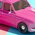 Pink Vintage Car With Shiny Exterior On Pink And Blue Gradient Background
