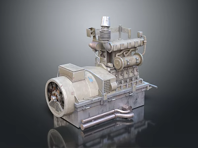Industrial Engine Generator Equipment With Multiple Cylinders And Cooling Pipes 3d model