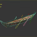 Handcrafted Traditional Canoe With Red Decorative Patterns And Wooden Paddles