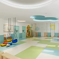 Bright Children's Rehabilitation Center Interior With Colorful Floor Swings And Building Blocks
