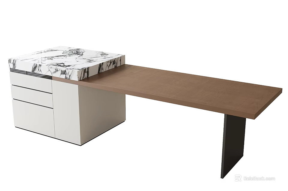 Modern Dining Table With Marble Top Wooden Surface And White Cabinets Design 3d model