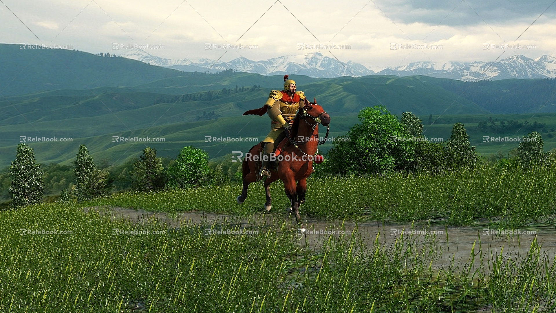 General's expedition Pegasus galloping general mighty horse treading swallow general riding cavalry ancient general riding galloping general horse team running 3d model