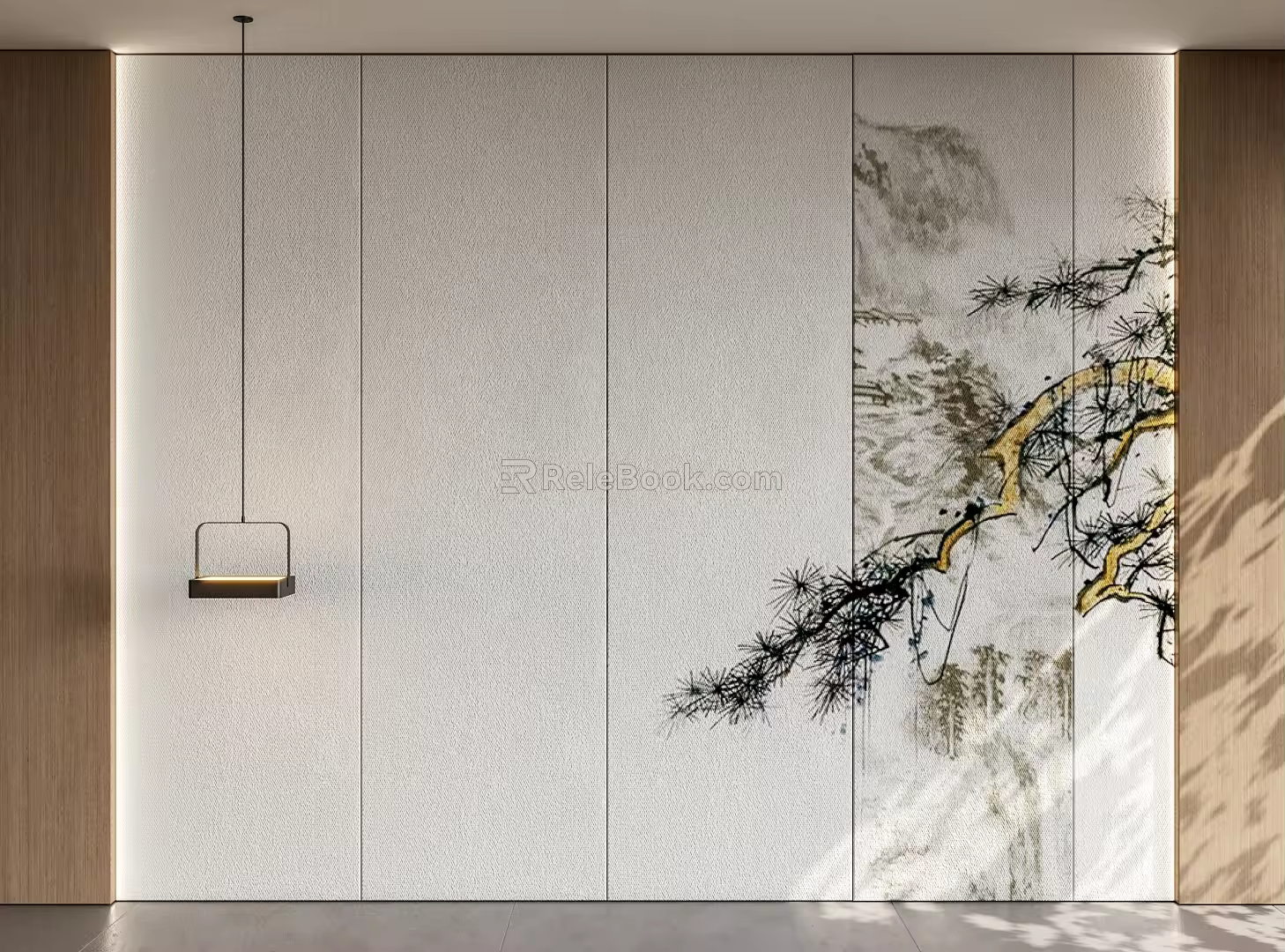 New Chinese Style Background Wall Panel Soft Bag Hard Bag 3d model