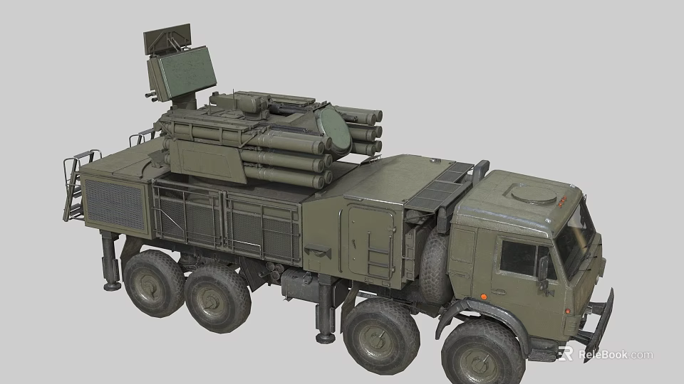 Military Green Functional Vehicle With Truck Mounted Missile Launchers And Radar 3d model 