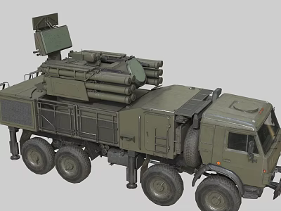 Military Green Functional Vehicle With Truck Mounted Missile Launchers And Radar 3d model