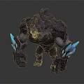 Fantasy Rock Creature 3D Character Design With Muscular Build And Glowing Blue Purple Elements