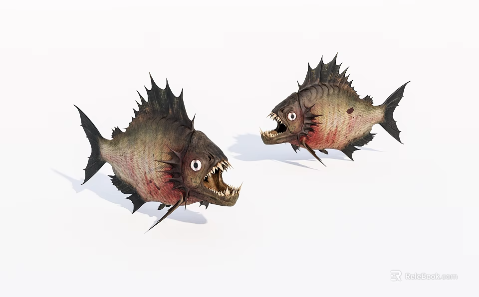 Fierce Reptile With Sharp Teeth Spiked Dorsal Fin And Dark Red Spots Opening Mouth 3d model 
