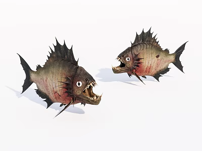 Fierce Reptile With Sharp Teeth Spiked Dorsal Fin And Dark Red Spots Opening Mouth 3d model