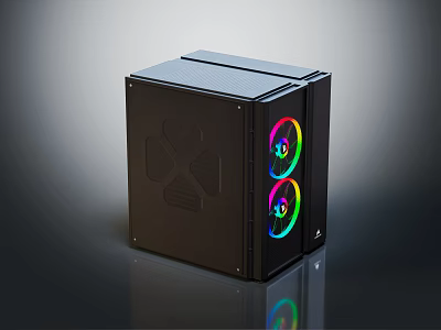 Sleek Black Gaming Computer Case With RGB Fans And Modern Front Design 3d model
