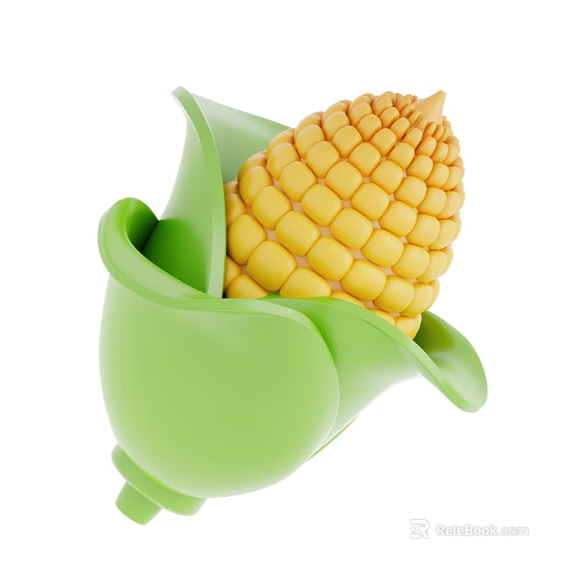 Fresh Ripe Yellow Corn with Green Husk in Close Up View 3d model 