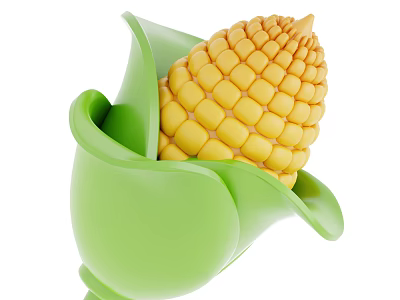 Fresh Ripe Yellow Corn with Green Husk in Close Up View 3d model