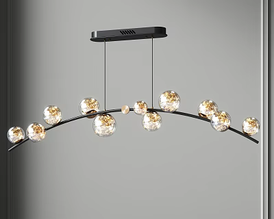 Modern Curved Chandelier With Black Frame And Transparent Gold Spherical Bulbs 3d model