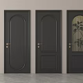 Three Black Modern Interior Hinged Doors With Panel Designs And Glass Plant Pattern 3d model