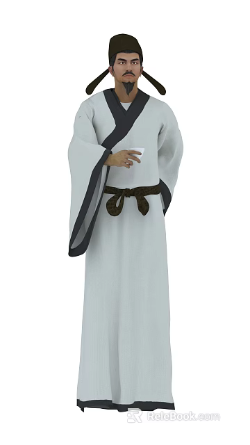 Man Dressed In Traditional White Long Robe With Black Belt Holding Cup 3d model 