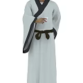 Man Dressed In Traditional White Long Robe With Black Belt Holding Cup