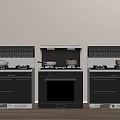 Modern Black Kitchen Appliances With Stove Oven And Cabinets In Interior