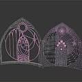 Green Silver Decorative Arched Elements With Intricate Geometric And Circular Patterns 3d model
