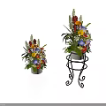 Colorful Flower Arrangements With Black Iron Stand And Placed On Floor With Vibrant Blooms