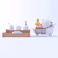 Bathroom Accessories Including Wooden Tray Soap Dish Cup Dispenser Transparent Holder Liquid Bottles And Brush