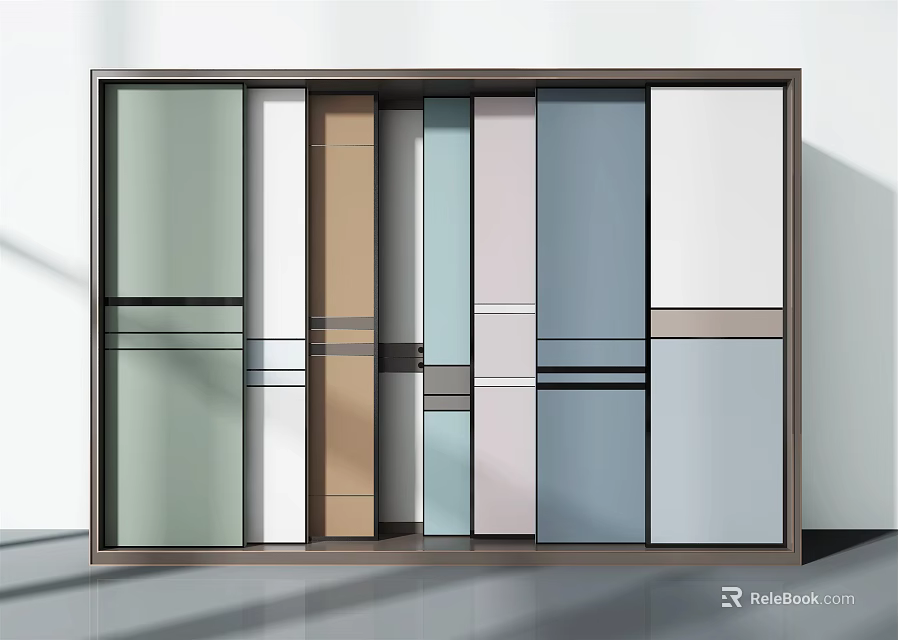 Modern Sliding Doors with Colorful Panel Combinations for Home Interior Design 3d model