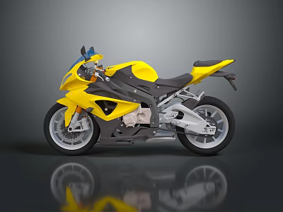 Yellow and Black Sports Motorcycle with Streamlined Design Black Seat and Silver Wheels 3d model