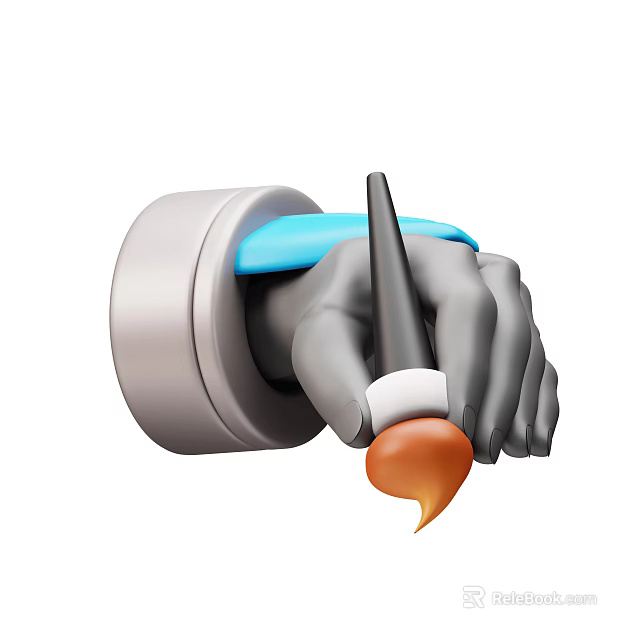 Smart Machine Robotic Arm Holding Precision Painting Tool With Orange White Tip 3d model 