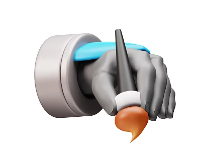 Smart Machine Robotic Arm Holding Precision Painting Tool With Orange White Tip 3d model
