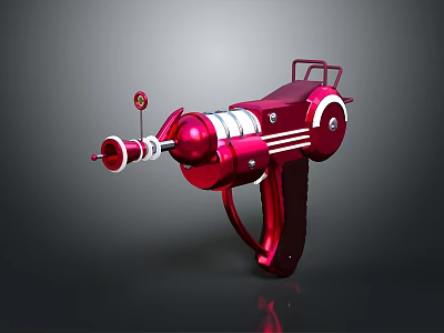 Red Sci Fi Futuristic Weapon With Spherical Components And Striped Design 3d model