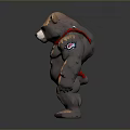Muscular Bear 3D Model With Red Straps In Cartoon Game Character Style Standing Pose