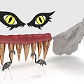 Decorative Ornament Set With Cat Eyes Sharp Teeth Lips Ghost And Flamingos 3d model