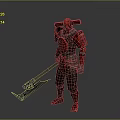Armored Warrior Character In Red Armor With Large Battle Axe And Intricate Design