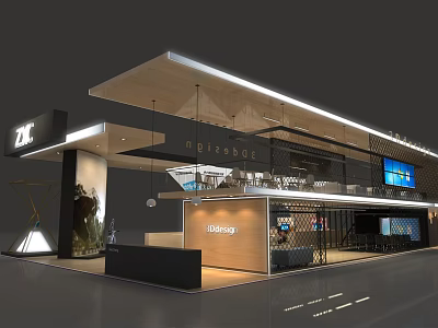 Modern Exhibition Booth With ZKL ORANGE Brand Logo Reception Counter Lighting And Display Screen 3d model