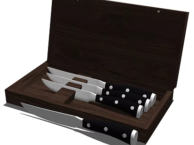 Kitchen Knife Set In Wooden Box With Black Handles And White Dots Design 3d model