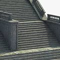 Stone Staircase With Ornate Railings Stone Columns And Double Flight Design 3d model