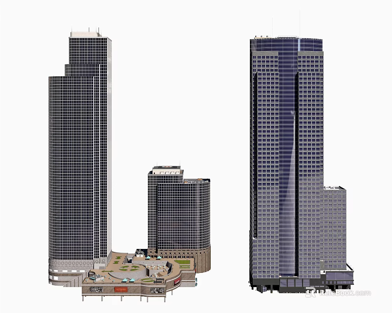 Modern High Rise Residential Buildings Exterior Design With Glass Facade And Balconies 3d model 