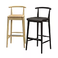 Modern Bar Stools With Wooden Frame Woven And Leather Seats Two Tone Design