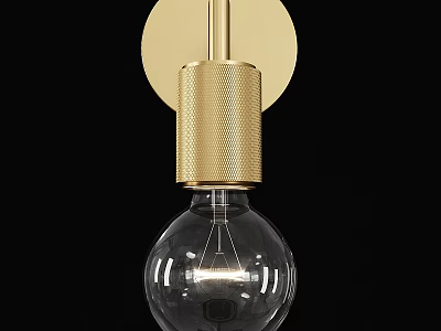 Gold Textured Wall Lamp With Transparent Glass Bulb And Round Mounting Plate 3d model
