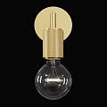 Gold Textured Wall Lamp With Transparent Glass Bulb And Round Mounting Plate