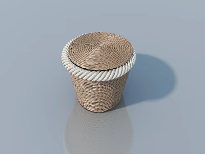 Woven Container With Hinged Lid Featuring White Rope Edge Design 3d model