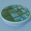 Aerial Planning Circular Layout 3D Model With Buildings Green Spaces And Blue Areas