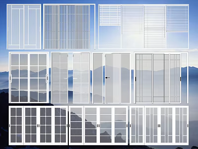 Different Styles Of Sliding Doors With Glass Panels And Grid Designs For Home Interiors 3d model