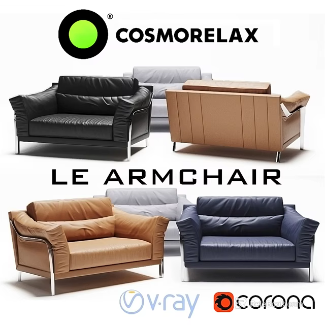 Stylish Modern Leather Armchair With Multiple Colors And Metal Leg Design 3d model 