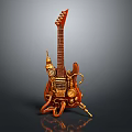 Steampunk Style Electric Guitar With Intricate Mechanical Parts And Vintage Brass Design