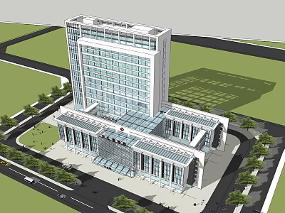 Modern Multi Story Building Exterior Design With Glass Curtain Wall And Entrance Area 3d model