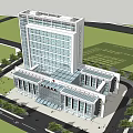Modern Multi Story Building Exterior Design With Glass Curtain Wall And Entrance Area