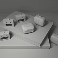 Colorful Cube Shaped Mini Speakers Pink White Blue On White Step Platform Light Grey Background